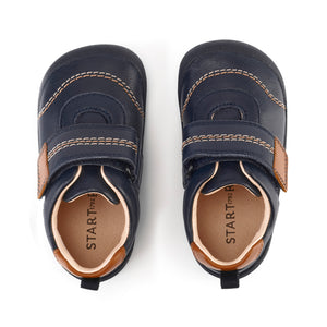 
            
                Load image into Gallery viewer, Start-rite stockist - Start-rite Footprint navy leather with tan detail and stitching first shoes - Little Bigheads
            
        