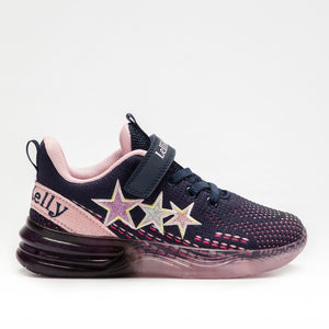 Clara Luci sporty style light up trainer with three applique stars and velcro strap in purple and pink