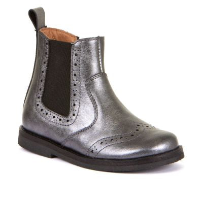 
            
                Load image into Gallery viewer, Froddo stockist - froddo dark silver metalic chelsea boot with brogue detail and inside zip fastening
            
        