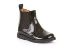 Froddo stockist - Froddo chelsea boot in black patent leather with inside leg zip fastening