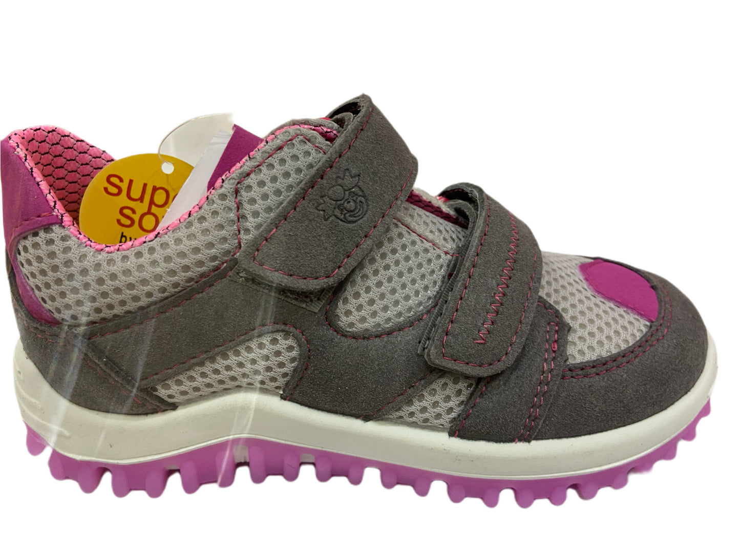 Ricosta stockist - Ricosta pepe velcro trainer grey/rose - Little Bigheads